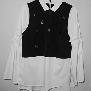 Elle Black and White Blouse with Embellishments